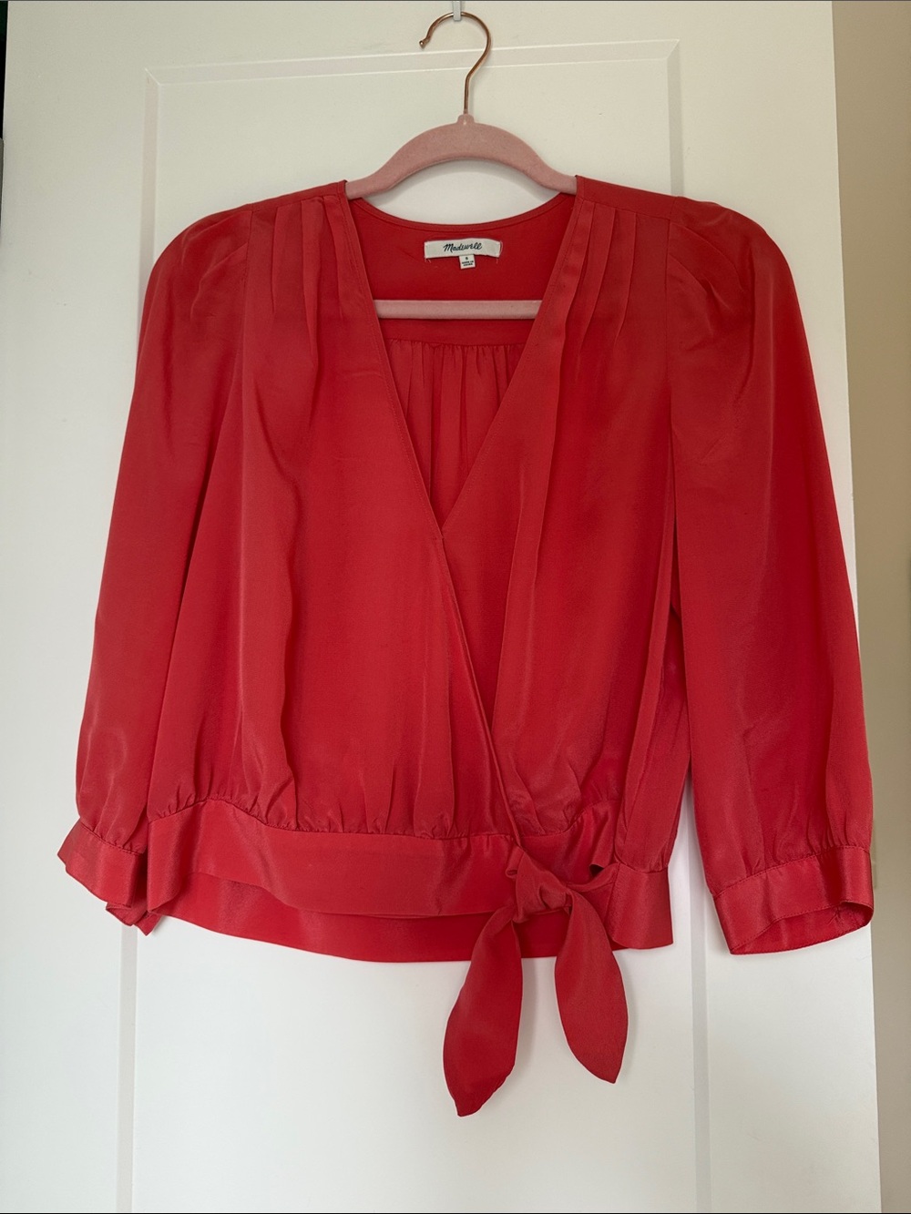 Madewell 100% Silk Coral Tie-Front Blouse